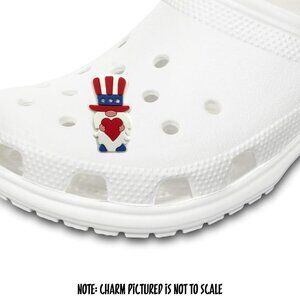 Patriotic Gnome Red White Blue Heart Croc Charm